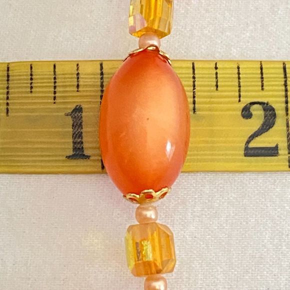 Orange Gold Necklace Glsss Oval And Small Faceted Clear Beads Magnetic Clasp - Picture 10 of 11